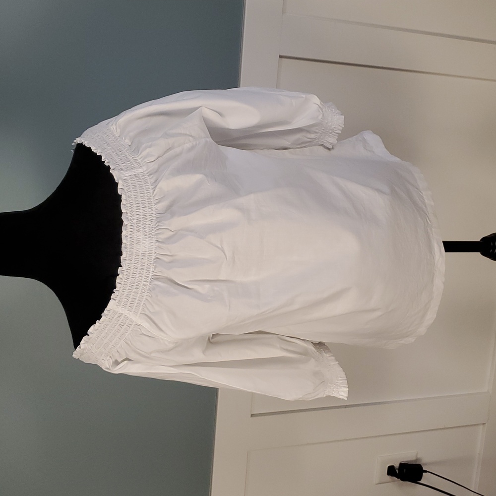 J. Jill Crisp White Smocked Top Oversized S - Picture 4 of 9